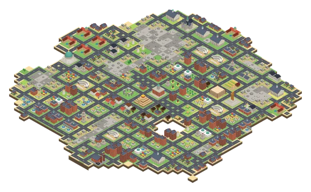 An Industrial Age island: brick terraces, factories and the Iron Tower.