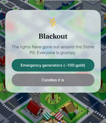 The Blackout event card in the game, with its choices