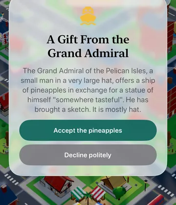 The A Gift From the Grand Admiral event card in the game, with its choices