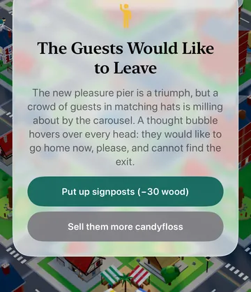 The Guests Would Like to Leave event card in the game, with its choices