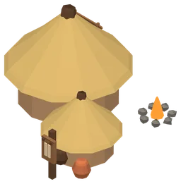 A level 2 home of the Stone Age, wearing its level placard