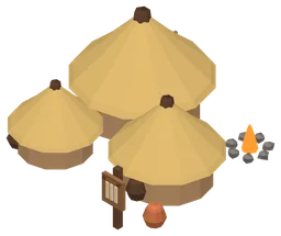 A level 3 home of the Stone Age, wearing its level placard