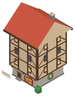 A level 7 home of the Medieval Age, wearing its level placard